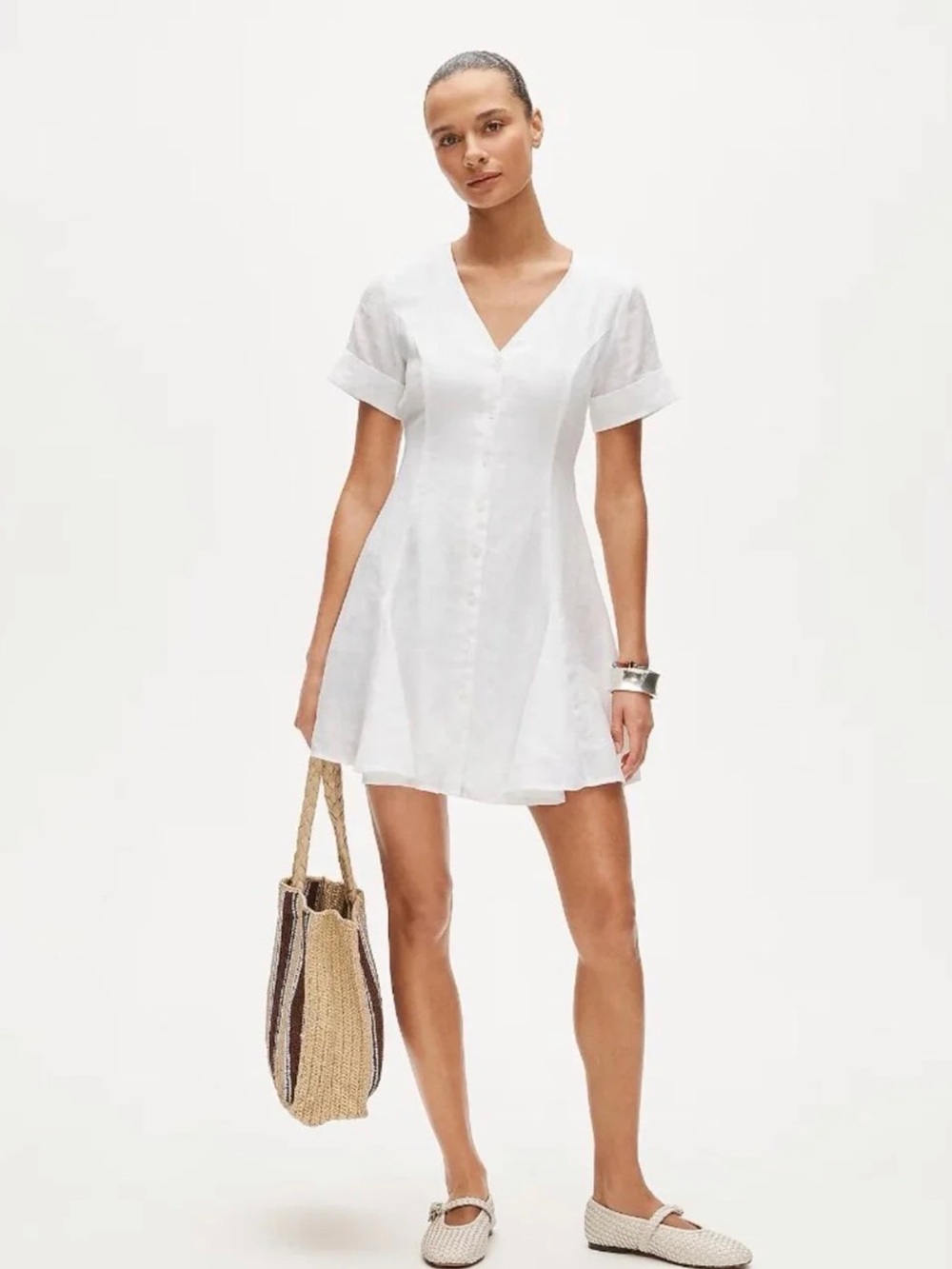 J. Crew Fleur Mini White Linen V-Neck Dress